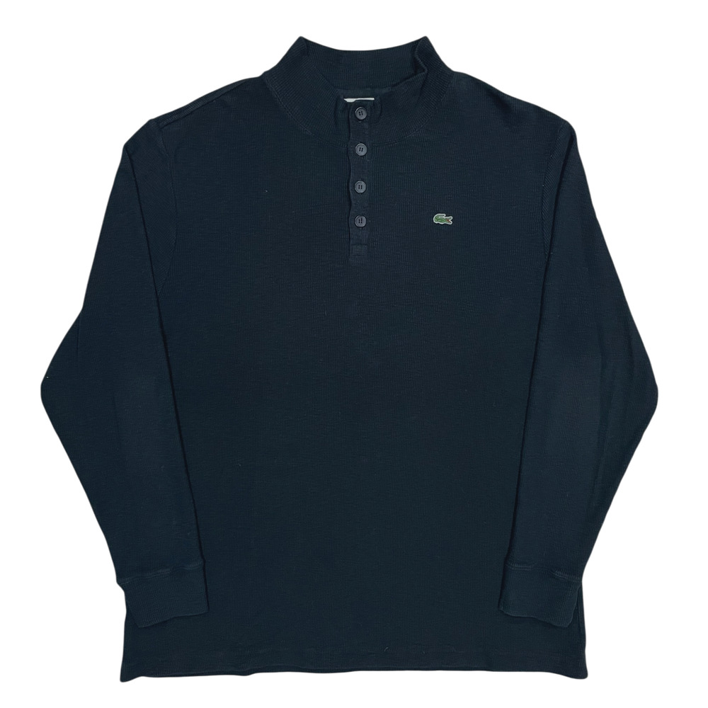 Lacoste Henley Shirt Mens 4XL 9 Black Long Sleeve Cotton Thermal Preppy Bloke